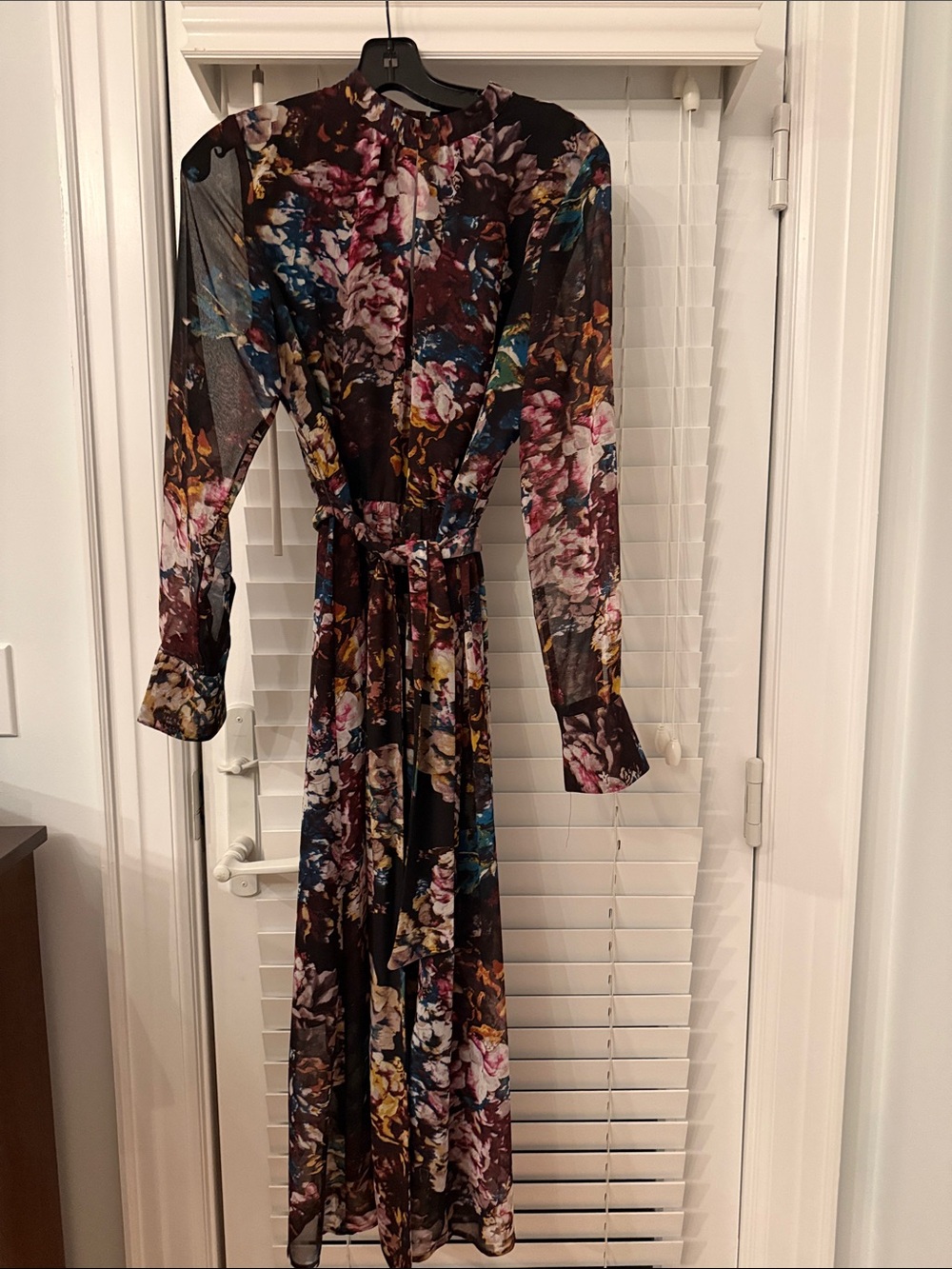 Who What Wear Long Sleeve Floral Tie-Waist Maxi Dress in Brown and Multicolor